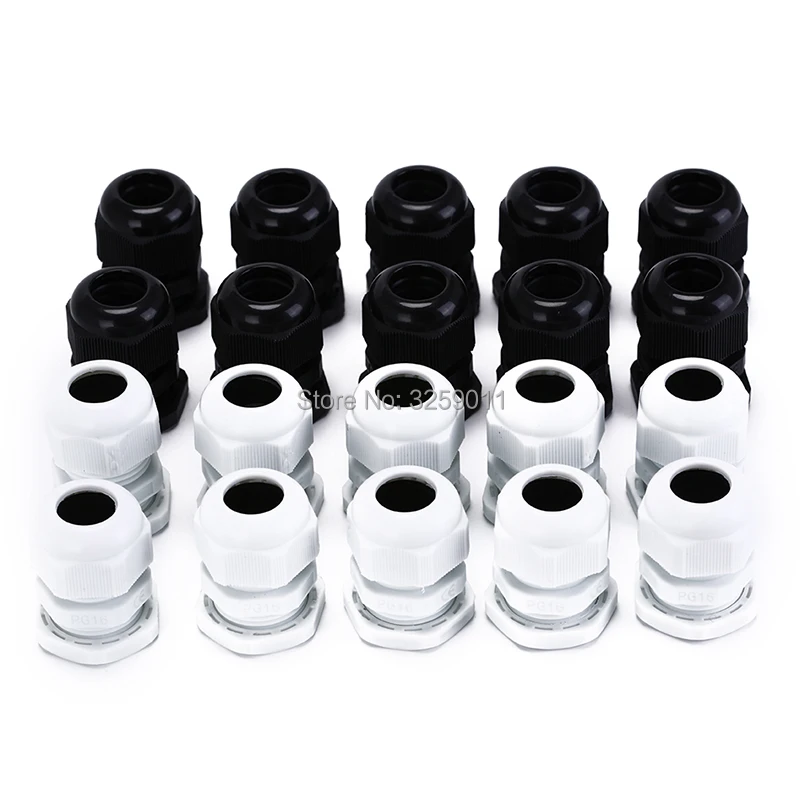

100PCS Cable Glands PG16 Black White Waterproof Adjustable Nylon Connectors Joints With Gaskets 10-14mm For Electrical Appliance