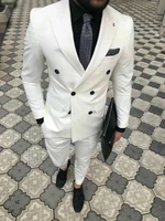 white casual double breasted men suits for wedding gentleman 2019 peaked lapel groom tuxedos two piece slim fit custom made suit