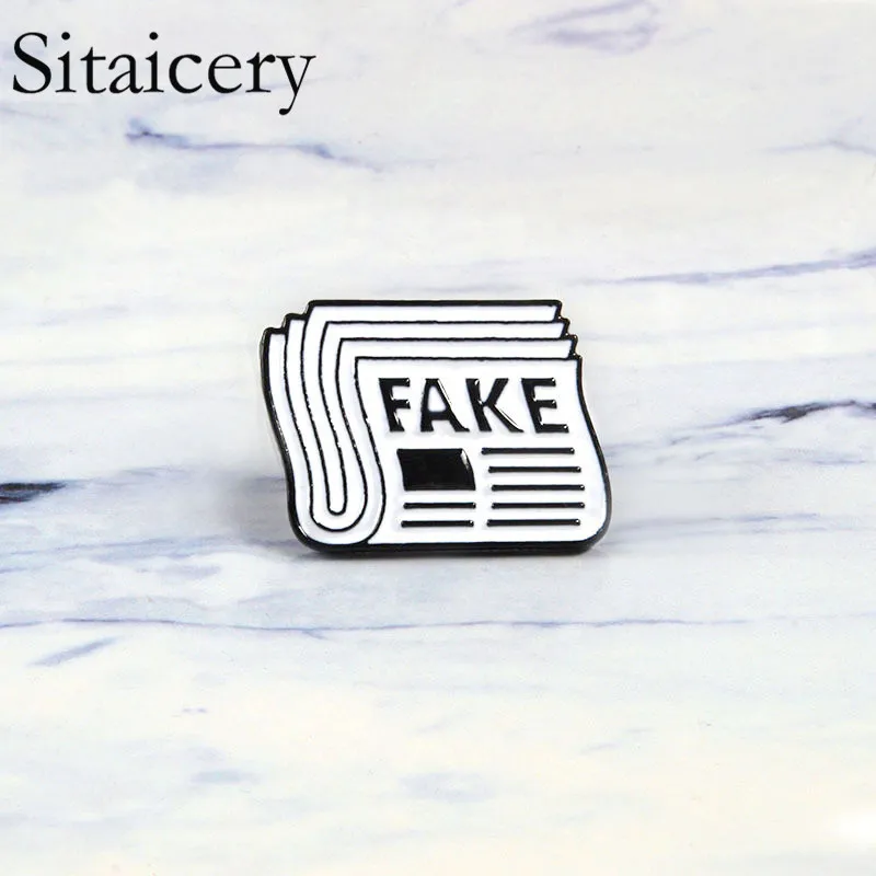 1 Sitaicery, газета, эмаль, булавка, поддельные новости, брошь, сумка, одежда, Нагрудный значок, кнопка, значок, ювелирное изделие, подарок для друзей, аксессуары для женщин - Окраска металла: 1