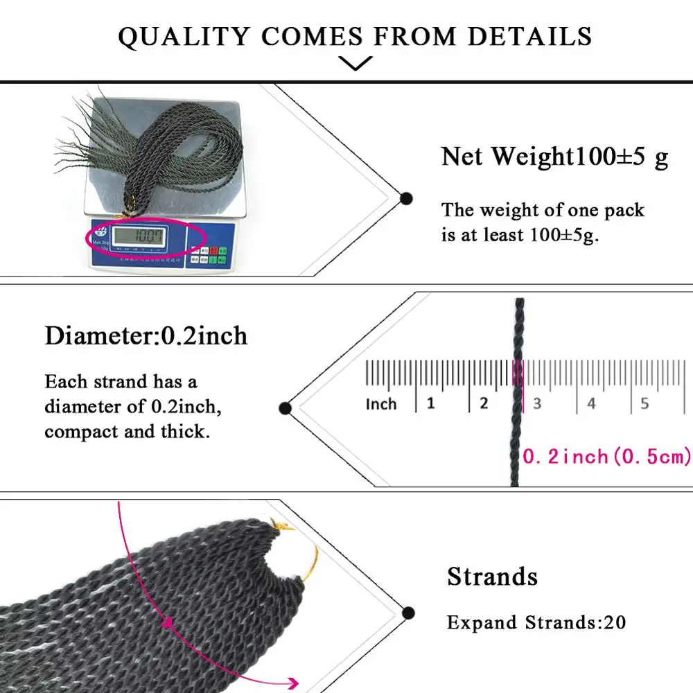 Омбре Сенегальские крученые крючки 24 дюйма синтетические плетеные волосы для