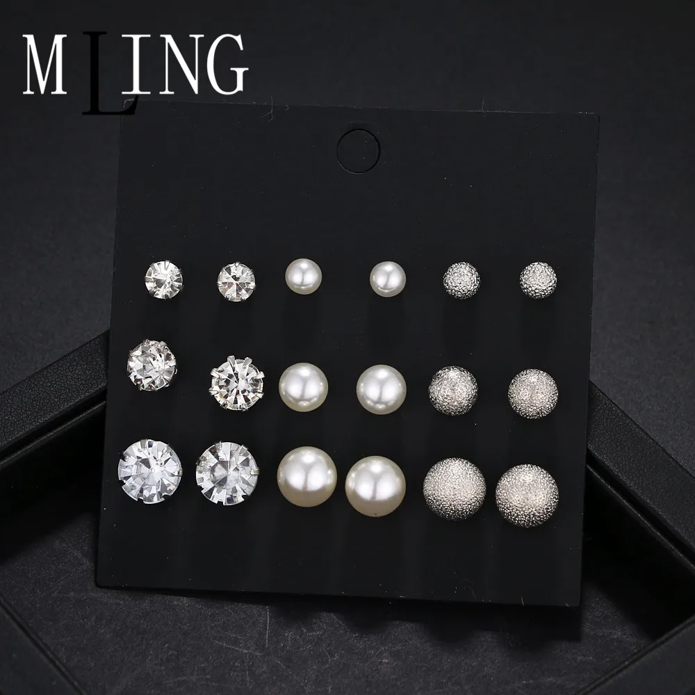 MLING 6 пар/компл. модные жемчужные хрустальные серьги набор разных размеров