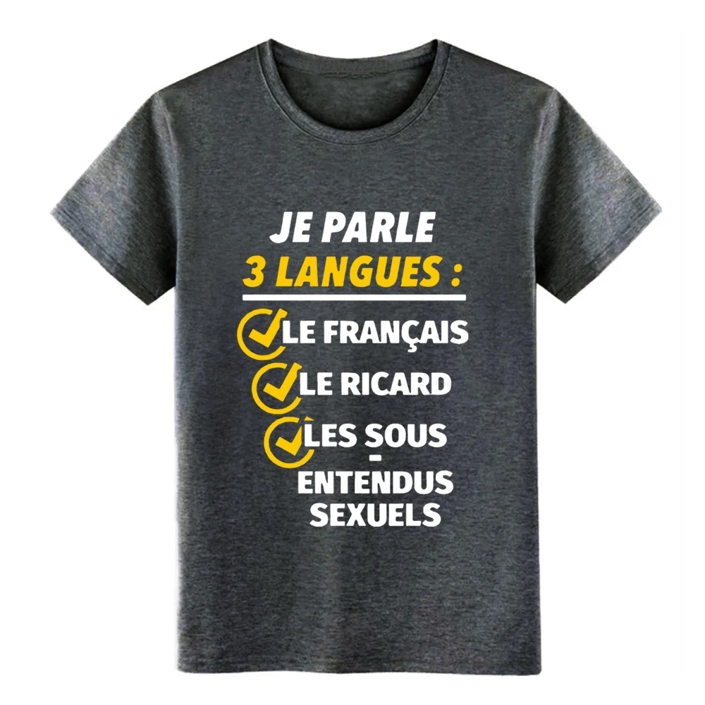 Je parle 3 langues le francais ricard les sous Футболка мужская Персонализированная 100% хлопок Размер