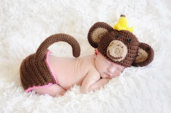 Newborn crochet baby costume photography props knitting hat cartoon monkey photo boys or girls outfits | Детская одежда и обувь
