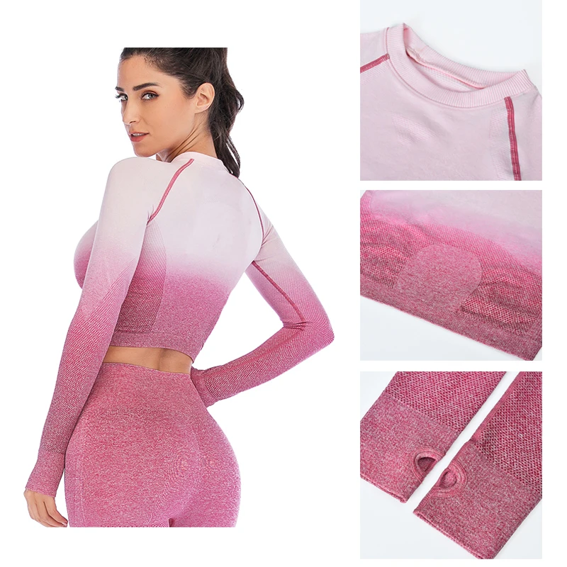 2020 Women Seamless Yoga Shirts Long Sleeve Crop Top Fitness Gym Workout Running Clothes Sportswear Neck | Спорт и развлечения