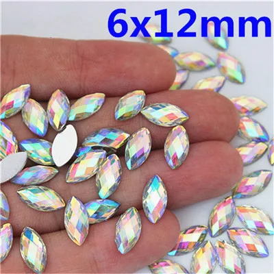 6x12mm Micui, 100 шт., форма конского глаза, прозрачный кристалл, AB, акриловые стразы, плоская задняя сторона, дизайн ногтей, не горячая фиксация, для рукоделия, украшения MC720 - Цвет: 6x12mm