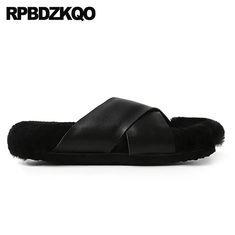 С натуральным овечьим мехом сандалии шерсть шлепанцы без задника с открытыми