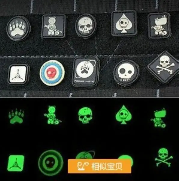 

Outdoor hook and loop fluorescent tactical patch 3d military combat tad morale patches skull armband luminous army badge 100pcs