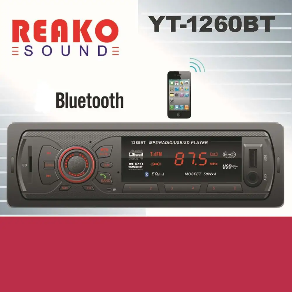 Новый автомобильный стиль Bluetooth слот для карт стерео аудио MP3 плеер YT-1260BT FM радио