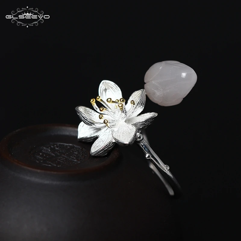 GLSEEVO натуральное зеленое Нефритовое регулируемое женское кольцо ручной работы