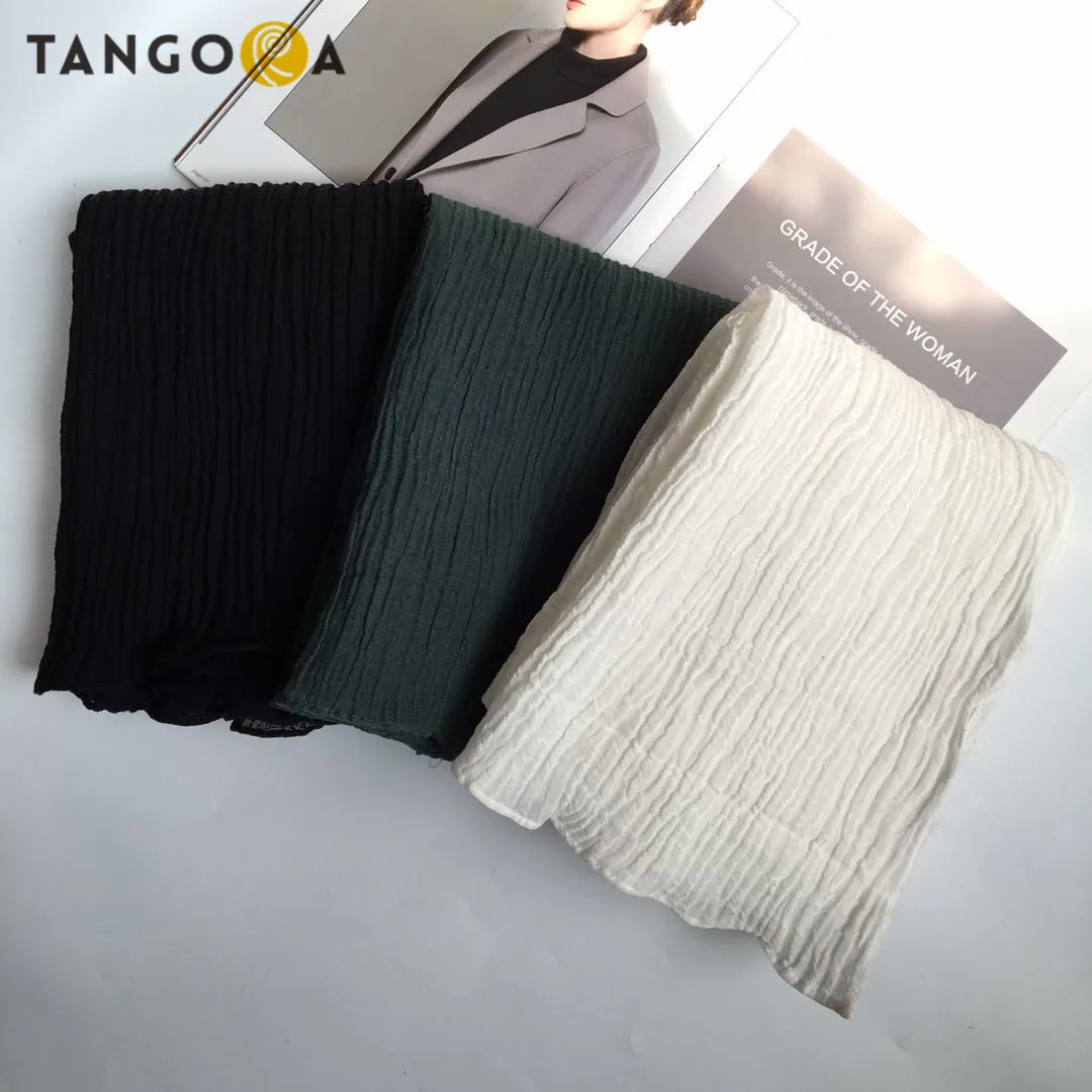 100%Linen Solid Black Crinkle Woman Scarf Echarpe Hijab Foulard Shawls 220x65cm Scarves Women/Men Sjaal Scarfs for Ladies | Аксессуары