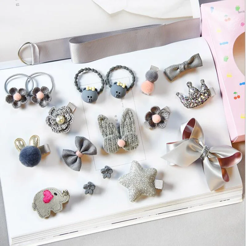 set 1 NO box 18 шт./компл. детские заколки для волос Детские головные уборы для девочек Аксессуары головные повязки дети девочки Корона бант зажим для волос шпильки принцессы заколки - Цвет: set 1 NO box