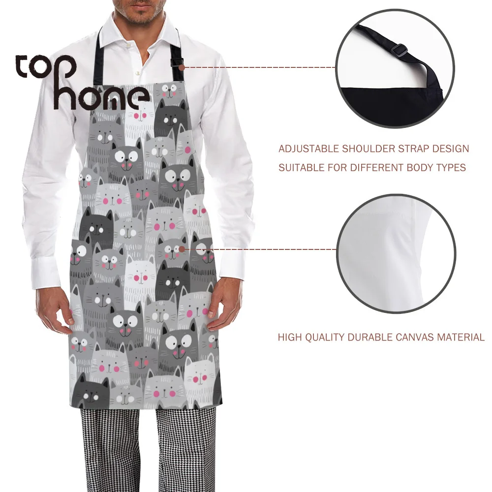 Tophome Кухонный Фартук с рисунком Серого Кота регулируемые фартуки из парусины без
