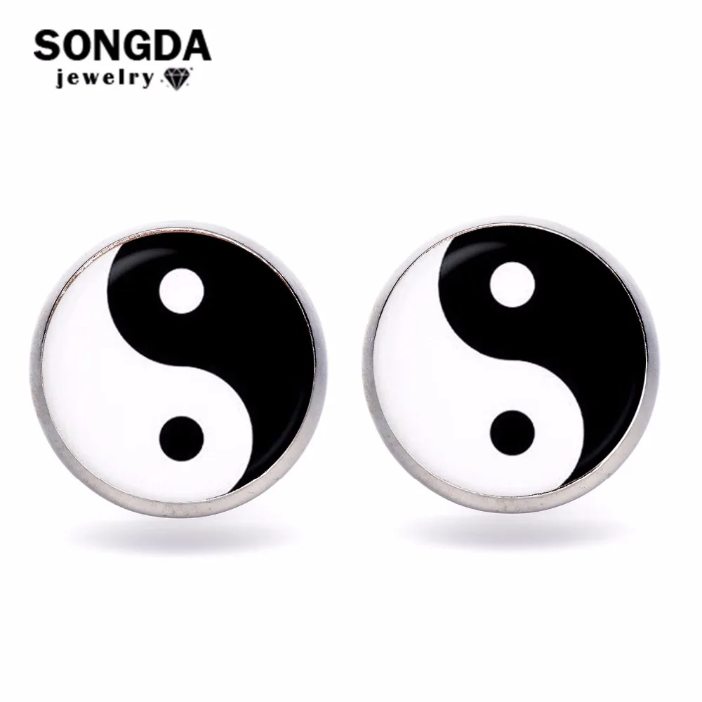Серьги Yin Yang для мужчин и женщин схема Тай-Чи стеклянный кабошон время Простые