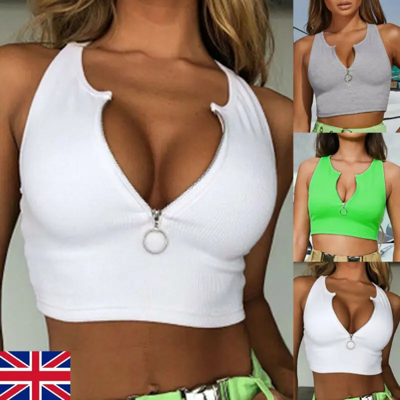 2019 сексуальные трикотажные майки на молнии женские укороченные топы Camis футболка
