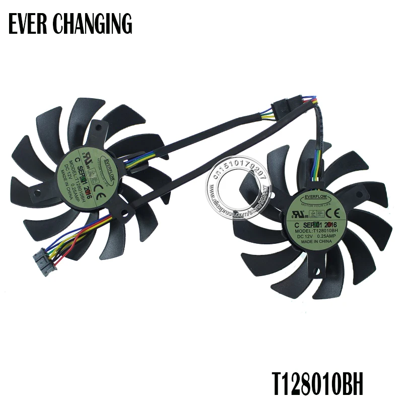 Бесплатная доставка 2 шт./лот T128010BH DC 12V 0.25A 75 мм VGA вентилятор для ASUS GeForce GTX 1060