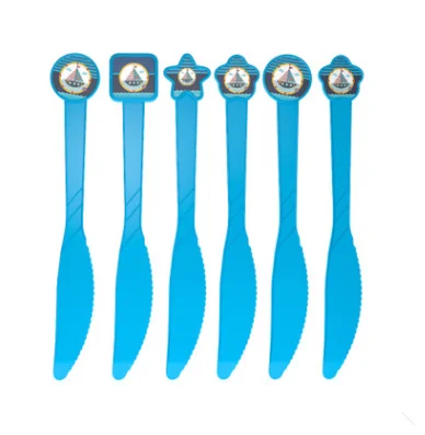 6pcs knives Вечерние принадлежности синий парусник навигатор печатная тема одноразовая посуда наборы для детского душа Детские предметы для украшения дня рождения - Цвет: 6pcs knives