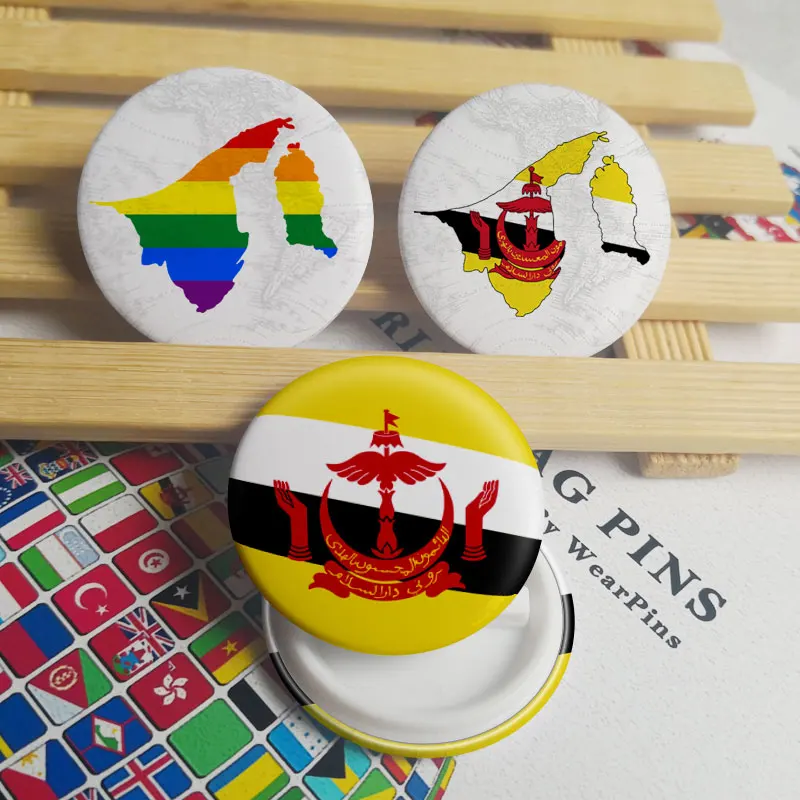 Жестяные булавки с флагом бруней-даруссалама для лгбт-геев