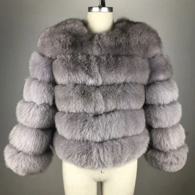 Светло-серый Topfur White Fox Real Fur Female Coat Women Short Winter Fur Leather Jacket Clothes Outerwear Natural Fox Fur Coats For Women - Цвет: Светло-серый
