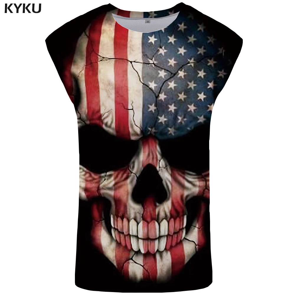 KYKU череп на бак Топ для мужчин дьявол Бодибилдинг рок Tanktop Готическая майка Ftness