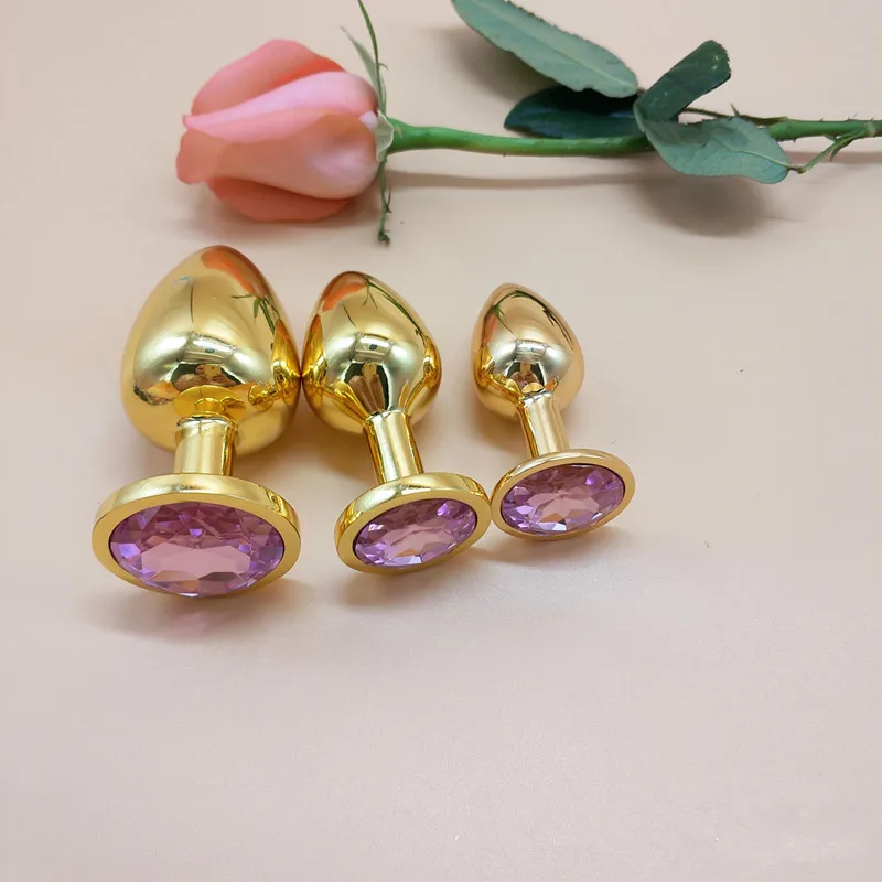 Large medium and small 3pcs/set Gold Round Anal Massage Plug High Quality Metal Color Sequins Sex Toys For Women Men. | Красота и