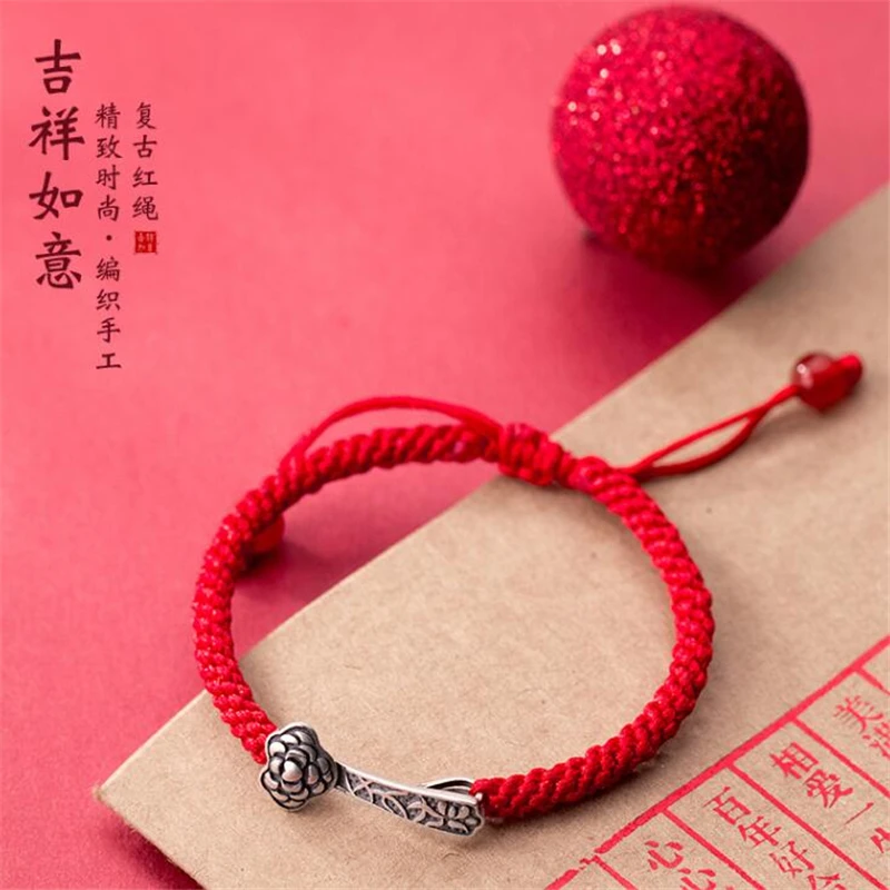 Серебро 925 красная веревка плетение Этническое Искусство RUYI форма модный браслет женские ювелирные изделия популярные продажи S2774