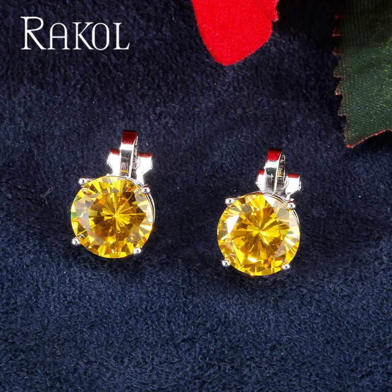 RAKOL высокое качество разноцветные Круглые Серьги клипсы с кубическим цирконием