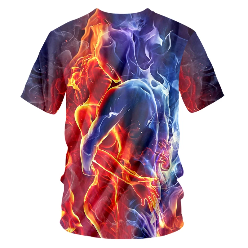 Мужские 3D футболки CJLM Fire And Ice Lovers забавные летние топы с коротким рукавом высокое
