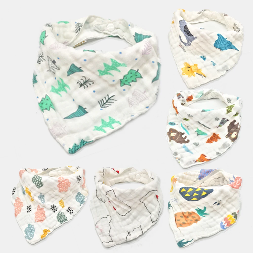 

6 Pieces/lot Baby Bibs Girls Boys Baby Cloth Cartoon Print Baby Feeding Bandana Bibs Cotton Yarn Bebe Accessory Infant