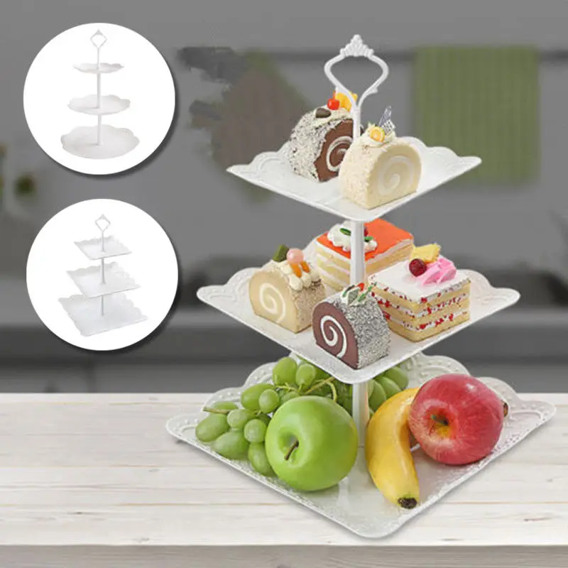 

2019 Cupcake Stand Square Round Wedding Birthday Cake Display Tower 3 Tier