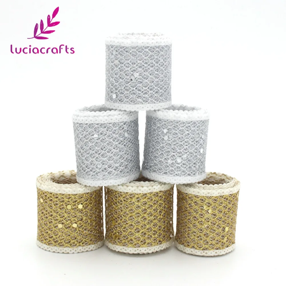 Lucia crafts 40 мм 4y/лот Серебристые золотистые блестящие сетчатые ленты из органзы для Свадебная упаковка подарок для торта украшения для самодельного изготовления P0601