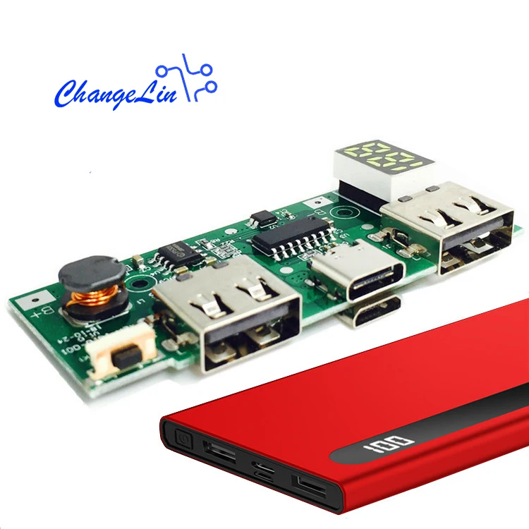 Type C 5V 2.1A Micro PCB мобильный Банк питания печатная плата модуля чехол USB Ультратонкий