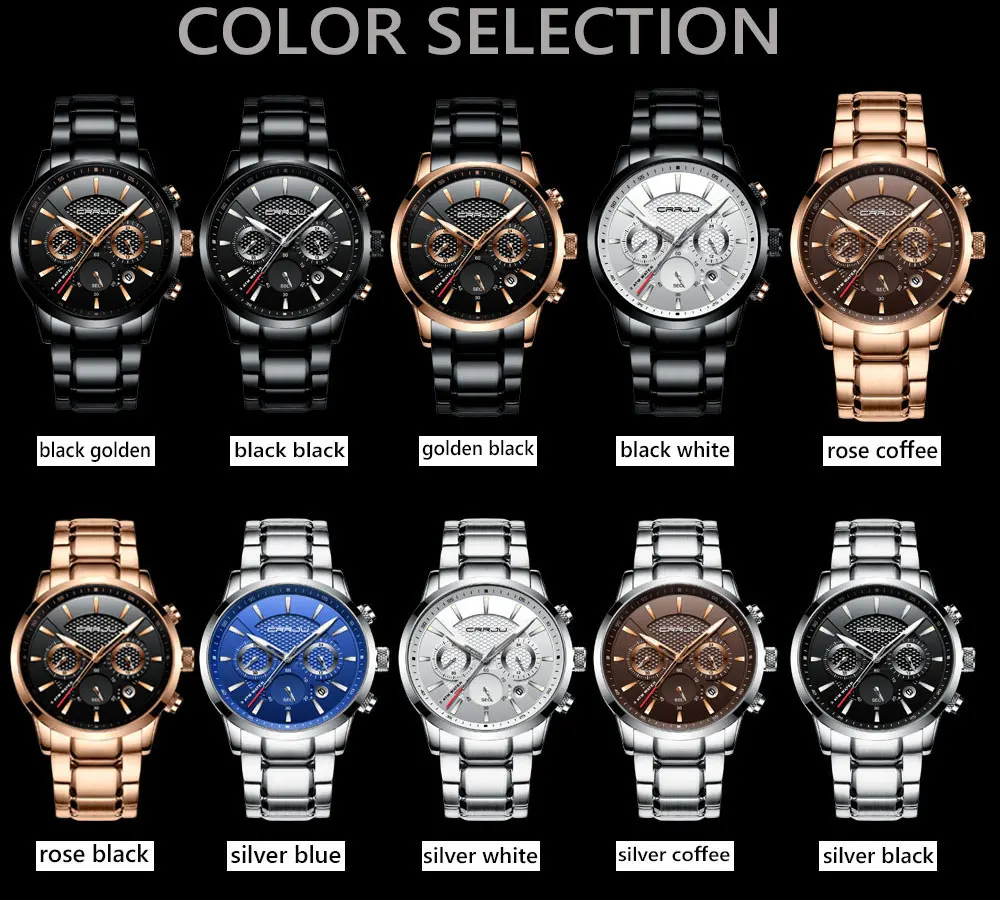 

CRRJU Men fashion Watch Top Brand Luxury 30m Waterproof Watch Chronograph Steel Band Calendar Watch relogio masculino