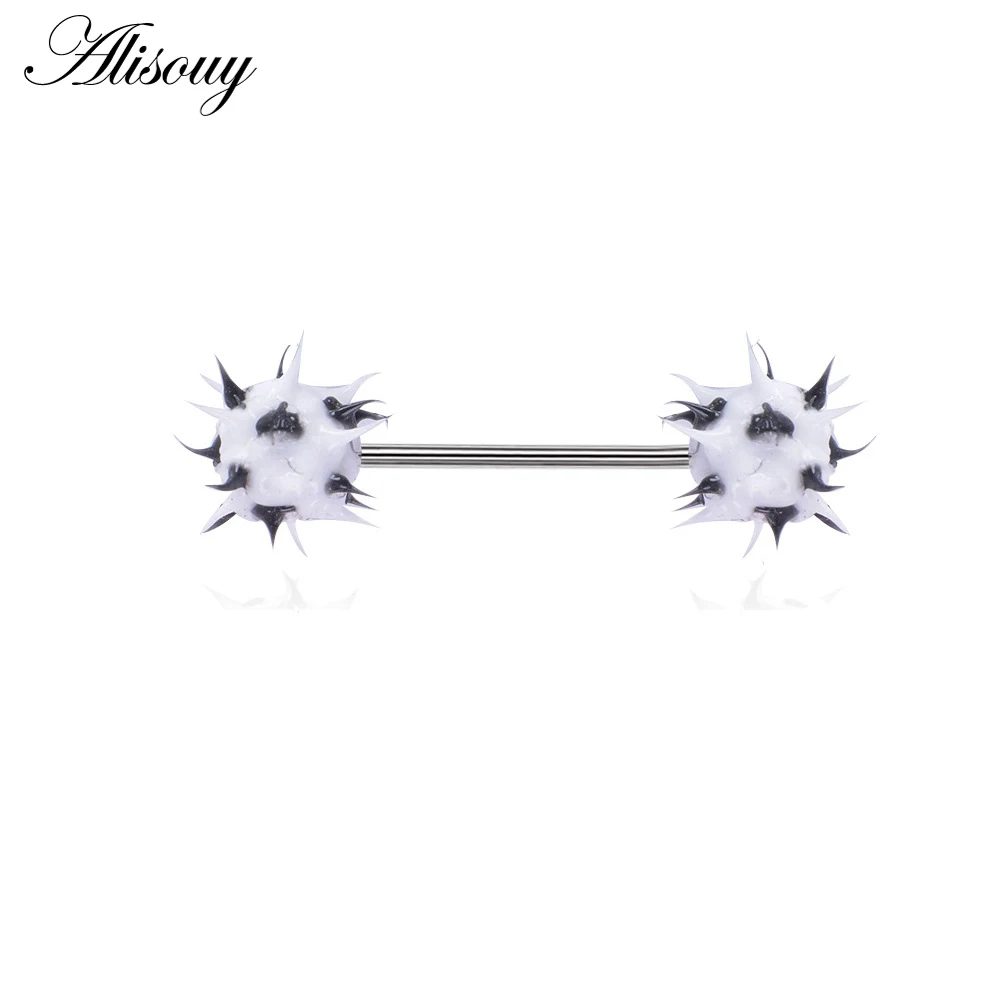 White-Black Alisouy, 1 шт., силиконовый шарик, нержавеющая сталь, штанга для языка, кольца для сосков, штанга, женские сексуальные серьги для пирсинга, модные украшения для тела - Окраска металла: White-Black