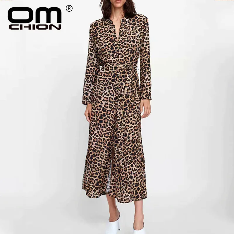 OMCHION vestidos verano 2018 модное сексуальное леопардовое платье с разрезом повседневные