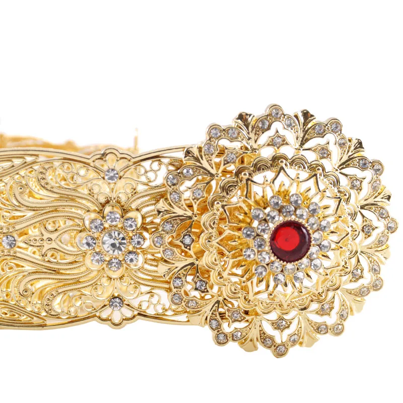 Multicolored crystal women's cutout waist chain belt long sleeve women's wedding dress metal belt adjustable length