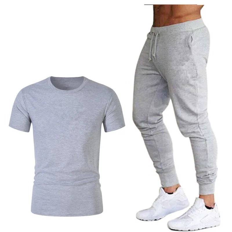 New Men's Sport Suits Running Jogger pants+T Shirts Men Sports Joggers Training Suit brand Gym Fitness Tracksuits Set streetwear | Мужская