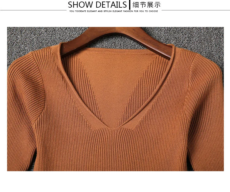 Женское длинное трикотажное платье свитер с V образным вырезом и длинным