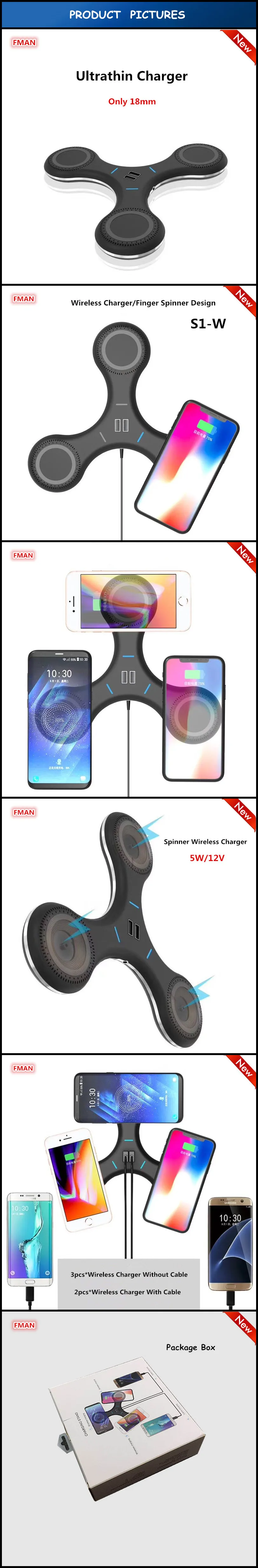 FMAN 3 беспроводной 2 USB выхода зарядное устройство для iPhone 5/6/7/8/X Plus samsung Galaxy S6 S7 S8 Note 5/6/7/8 5 Вт зарядная станция