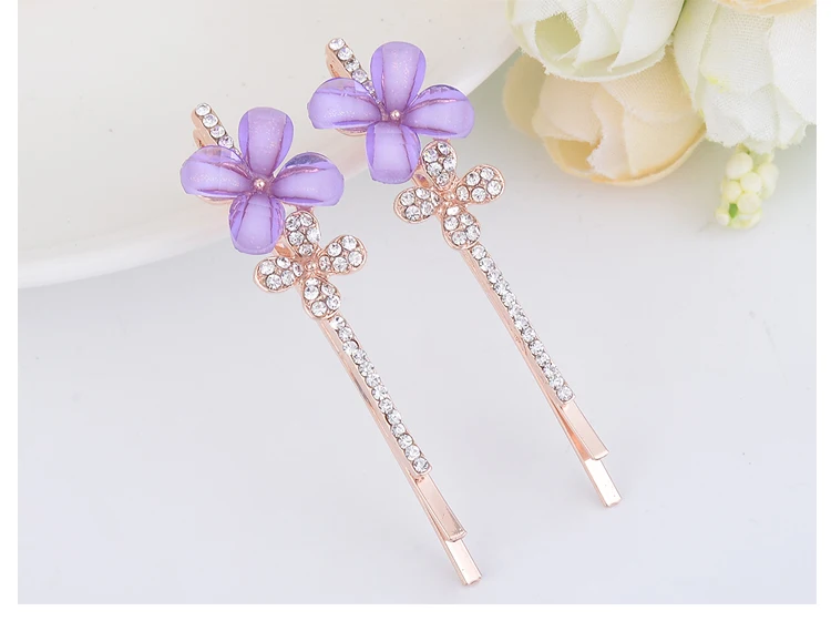 Purple EASYA, 3 цвета, стразы, цветок, заколка для волос, Минималистичная, для женщин, девушек, мода, имитация жемчуга, кристалл, украшение для волос - Окраска металла: Purple
