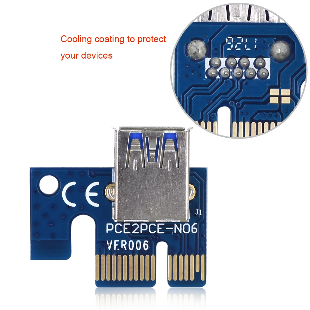 TISHRIC 100pc Ver006 PCI Express Riser Card 1x To 16x Usb3.0 Cable PCI-E Extender Sata 4pin Molex Power For Btc Miner Machine |