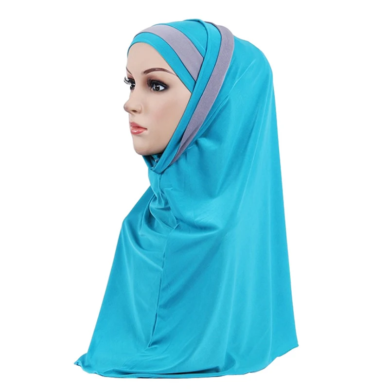 

New Style Women Muslim Bandanas Fashion Women Double Color Splicing Bandanas Muslim Underscarf Ladies Wide Hair Accessories