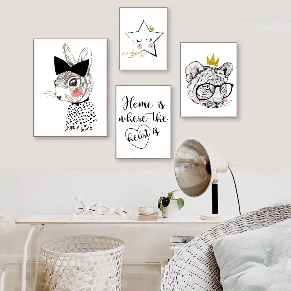 Wall Art холст картины плакаты и принты с персонажами из мультфильмов тигра звезда