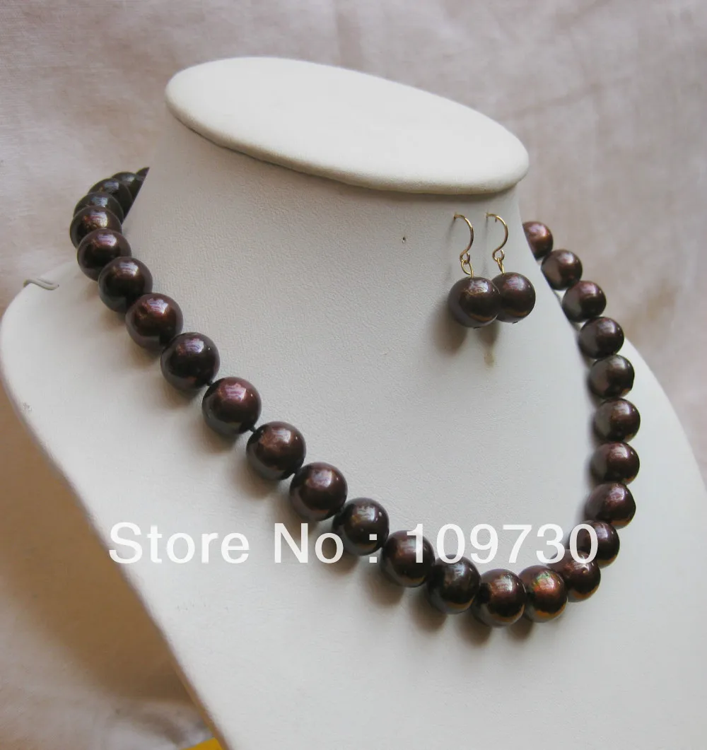 

Jewelry 00351 huge AA+ 12-13MM TAHITIAN brown PEARL NECKLACE + earring KGP