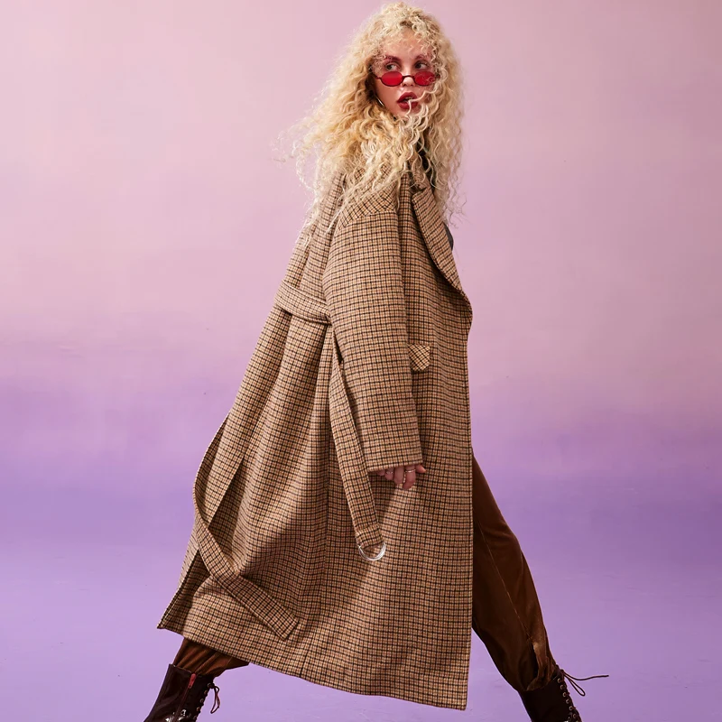 ELFSACK клетчатое шерстяное пальто с отложным воротником женские элегантные куртки