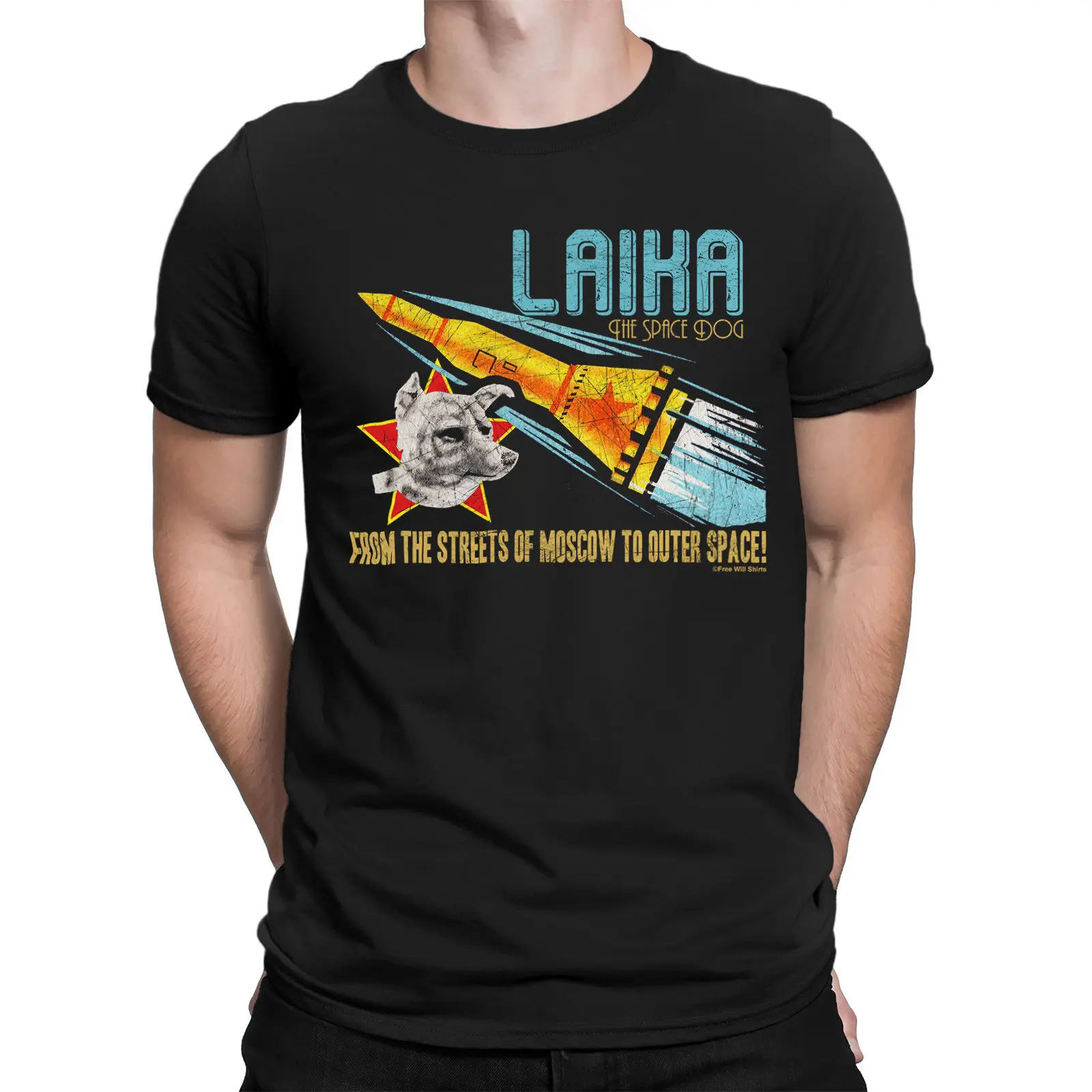 

Laika Space Dog Soviet Union Ussr Russia Sputnik 2 Moscow Retro Short T Shirt new 2019 Fashion Cotton Man Christian T Shirt