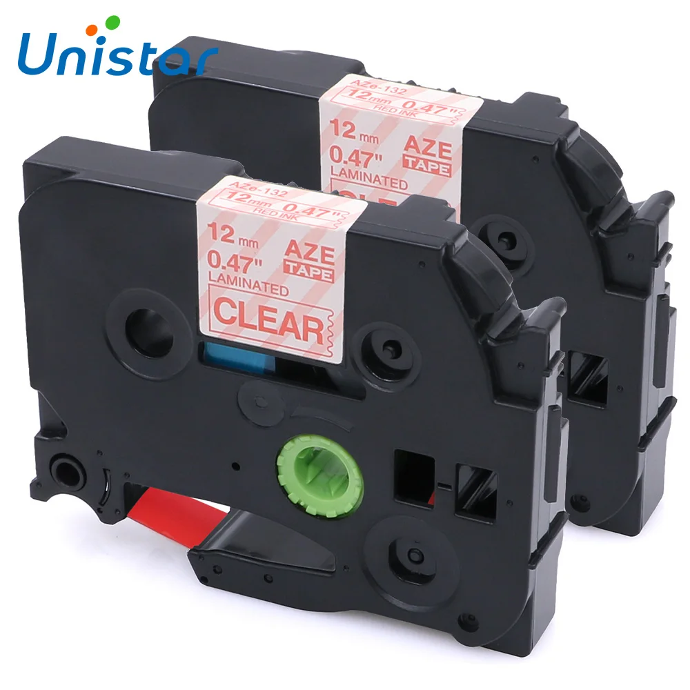 

Unistar 2pcs TZe-132 Compatible for Brother Label Maker Tape 12mm Red on Clear Laminated Label Ribbons TZ Tape for Label Printer