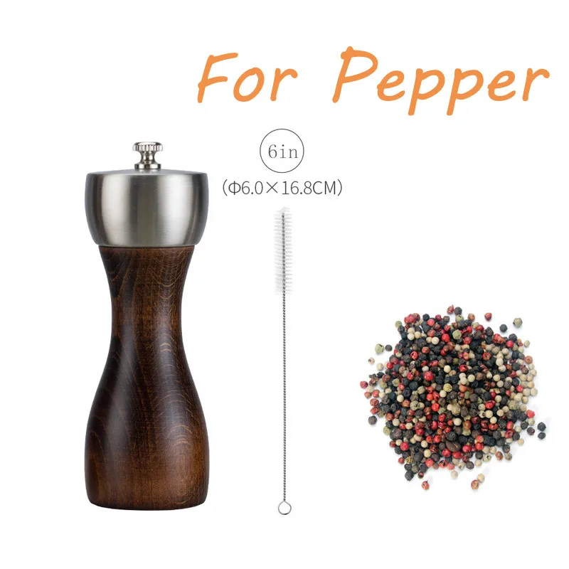 6 inches for pepper TPUSNOK Премиум бук мельница для перца соль и перцемолки кухня морская соль черный перец помол специй инструменты TPA20 - Цвет: 6 inches for pepper