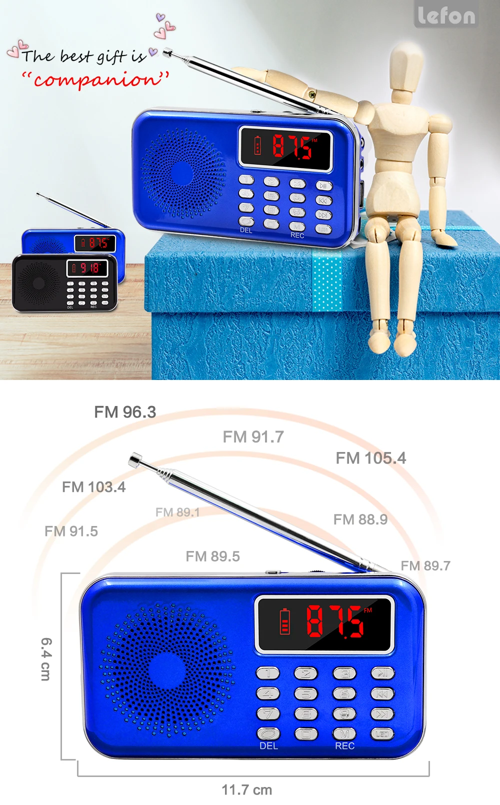 Lefon портативное мини-радио FM стерео приемник динамик рекордер MP3-плеер Поддержка TF SD карты USB AUX светодиодный дисплей фонарик