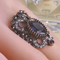 luxurious vintage rings turkish jewelry antique gold color full crystals charm acrylic brand accessories anel aneis bijuteria