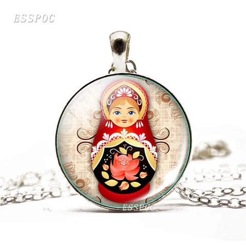 Ожерелье для русской куклы, стеклянный кабошон, купол, ювелирные изделия, Матрешка, рукав, куклы, подвеска, цепочка-чокер для женщин, подарки для детей